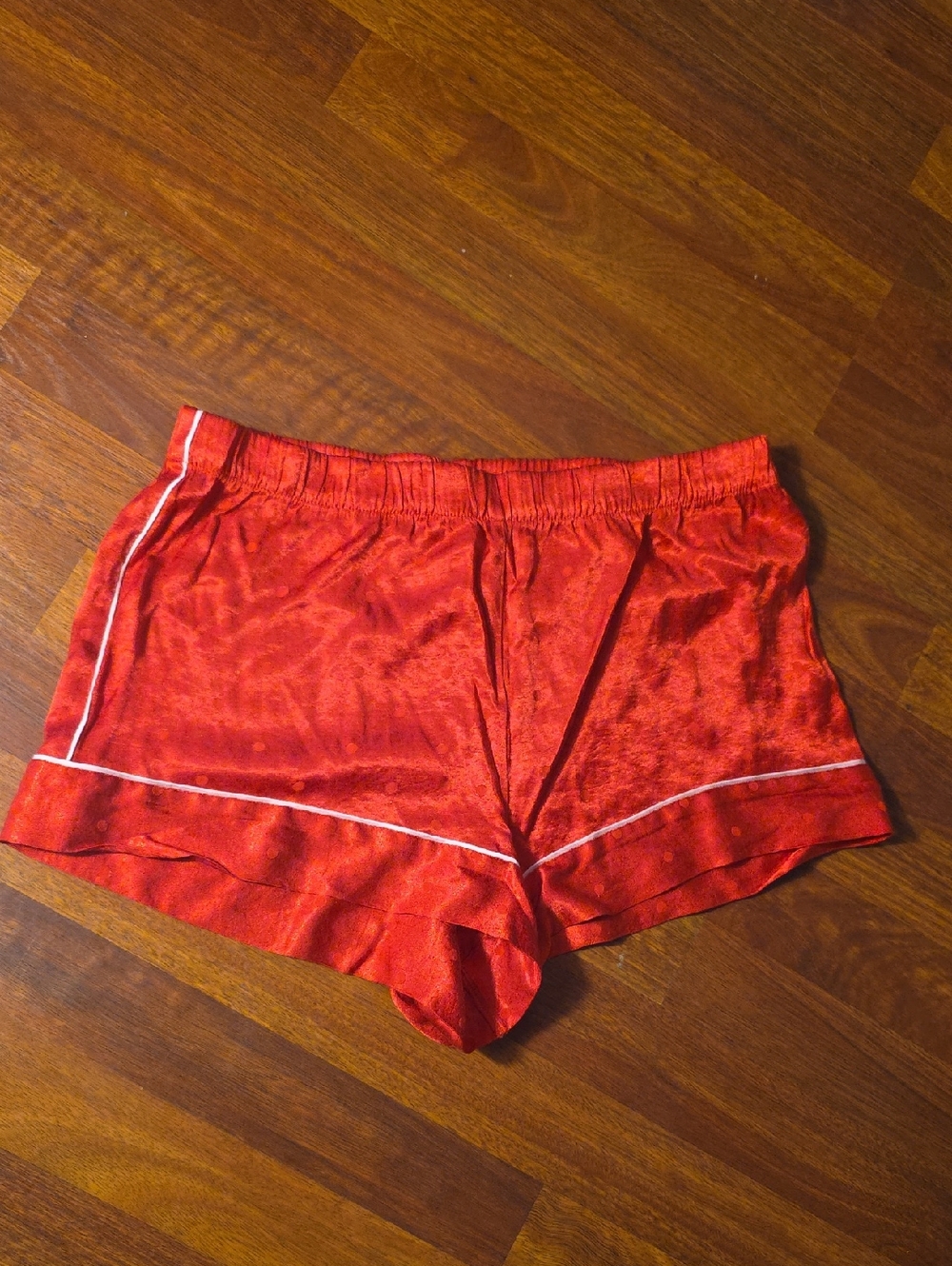 Victoria's Secret Red Satin Pajama Shorts with White Piping